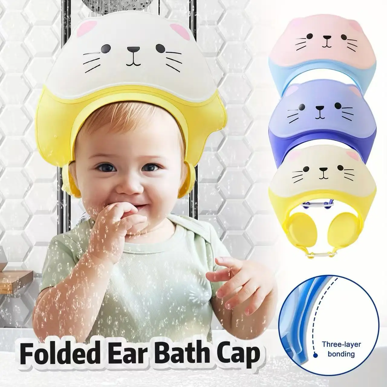 

1 Piece, Cute Cat-Shaped Baby Shampoo Cap, Adjustable with Ear Covers to Prevent Water from Entering the Ears, Made of Soft and Safe Tpe Material, Available in Various Colors, a Must-Have Bathroom Accessory for Girls and Boys