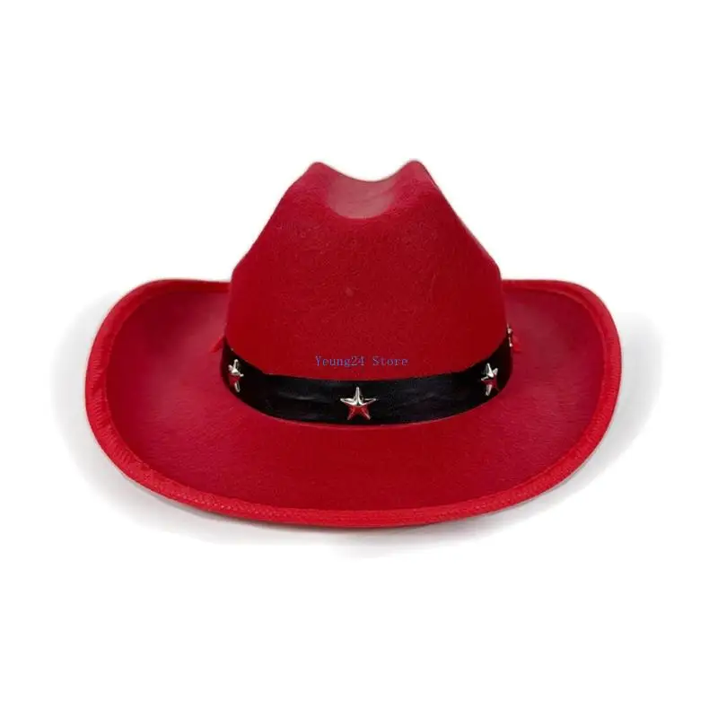 P8DB 3~12세 야외 모험에 적합한 별 장식이 있는 어린이용 조정 가능한 카우보이 모자