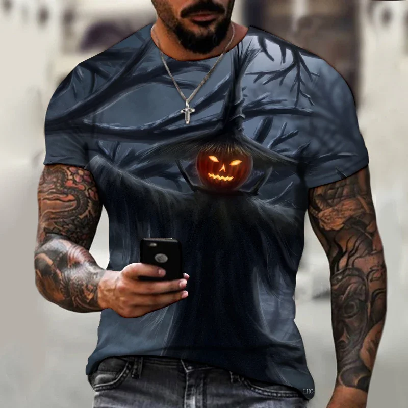 Men's Halloween Pumpkin Head Printed T-shirt 3D Printed Casual Personality T-shirt Street Fashion Hip Hop Sports Short Sleeve