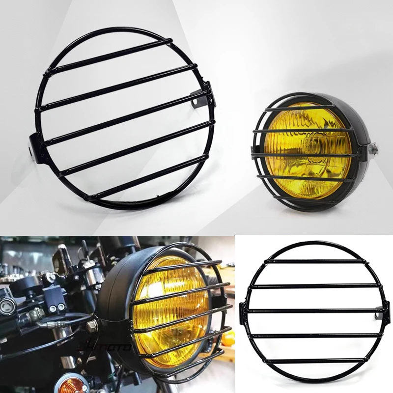Universal 7 inch Motorcycle Headlight Grill Guard Replacement Light Cover Accessories Decoration Protective Metal Round Retro