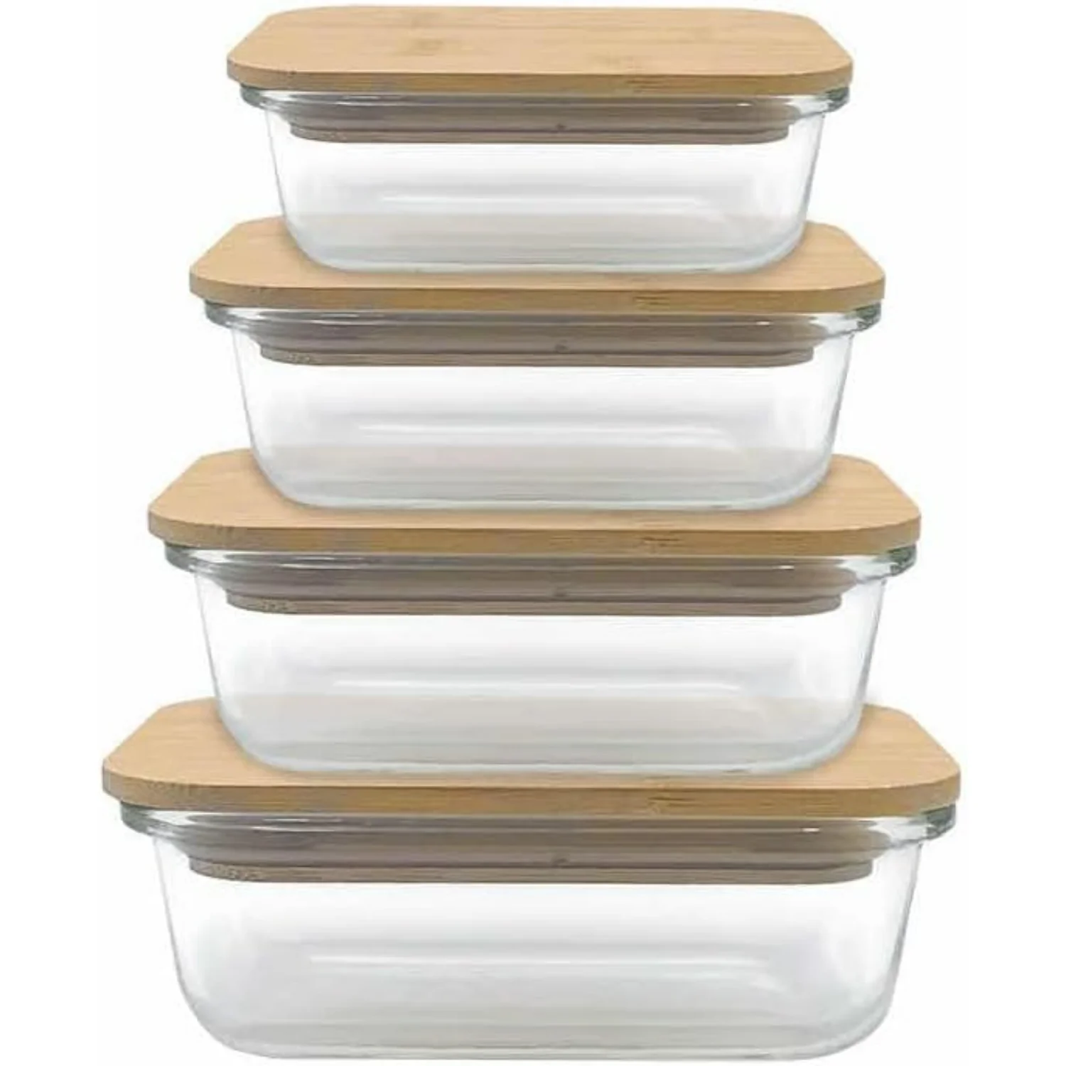 

Glass Food Containers Eco-Friendly Bamboo Silicone Rings - Stackable, BPA-Free Food Organization & Preservation