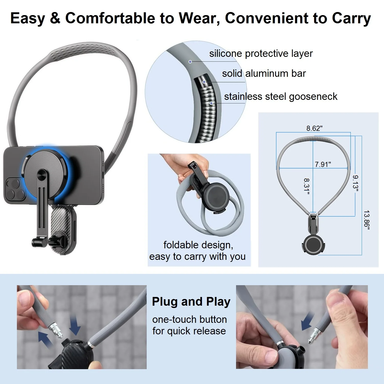 Magnetic Neck Mount POV Phone Holder for Video Recording Vlog Selfie Hands-free Phone Neck Holder Chest Mount for iPhone Android