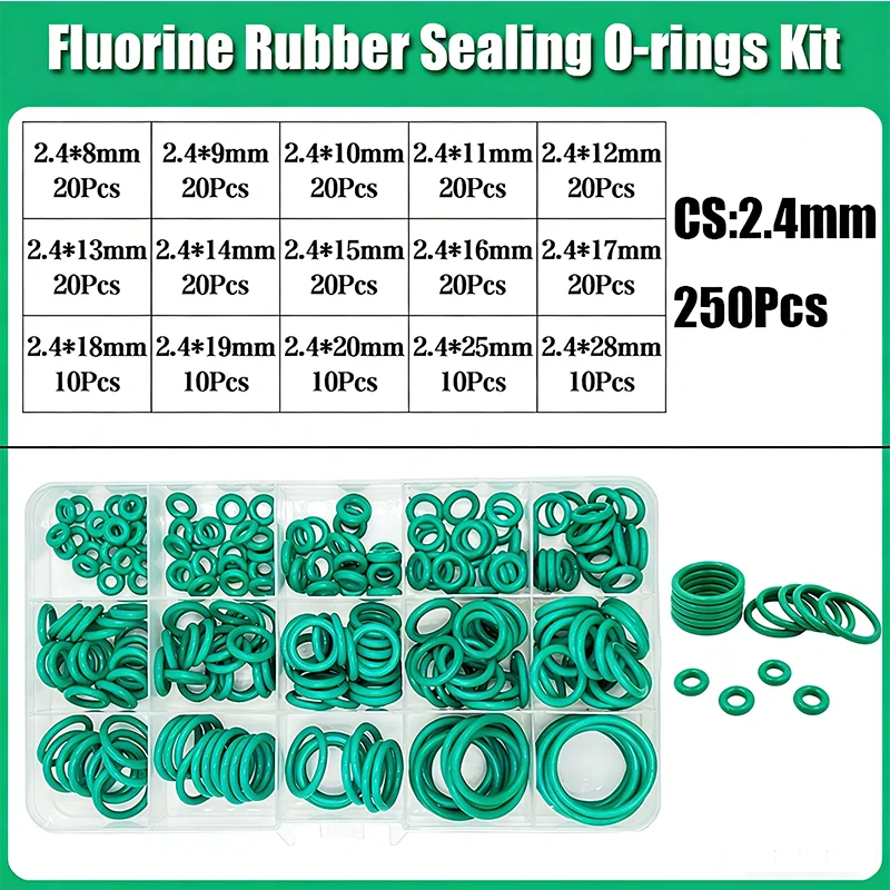 FKM Grüner O-Ring-Satz Fluorkohlenstoff-Dichtungsringe für Auto-Motoren, Hydraulik, Sanitär, Chemikalienbeständig, Öl- und Hitzebeständig, 75 Shore A – Detail 8