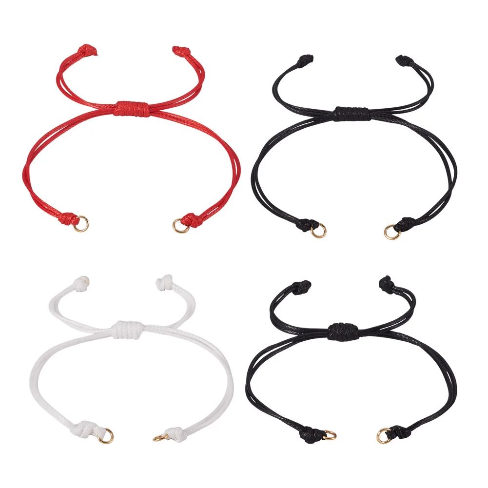 60pcs Mixed Color Braided Waxed Polyester Cord with 304 Stainless Steel Jump Rings for Adjustable Link Bracelet Jewelry Making