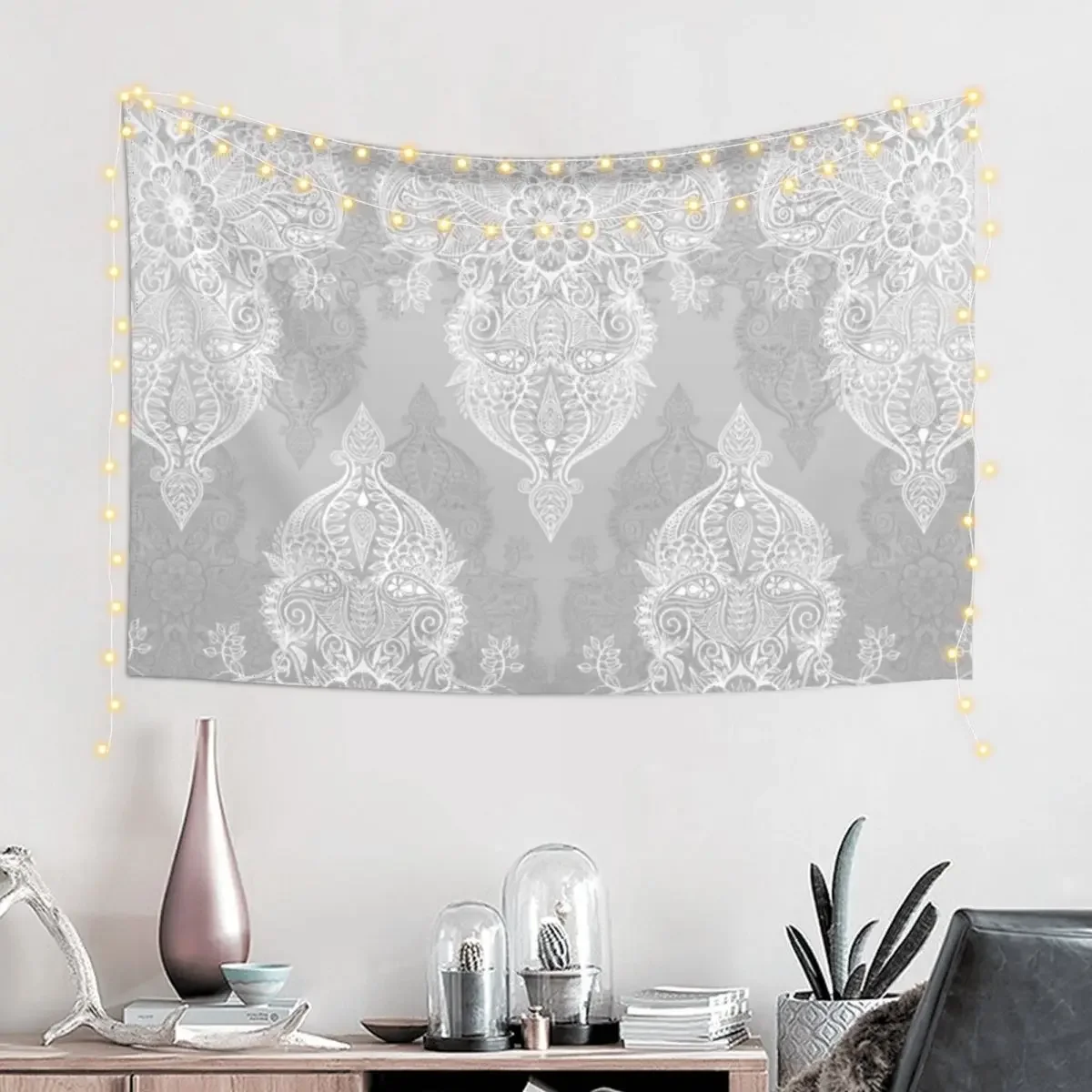 Lace & Shadows 2 - Monochrome Moroccan doodle Tapestry Wallpapers Home Decor Decoration Wall Tapestry