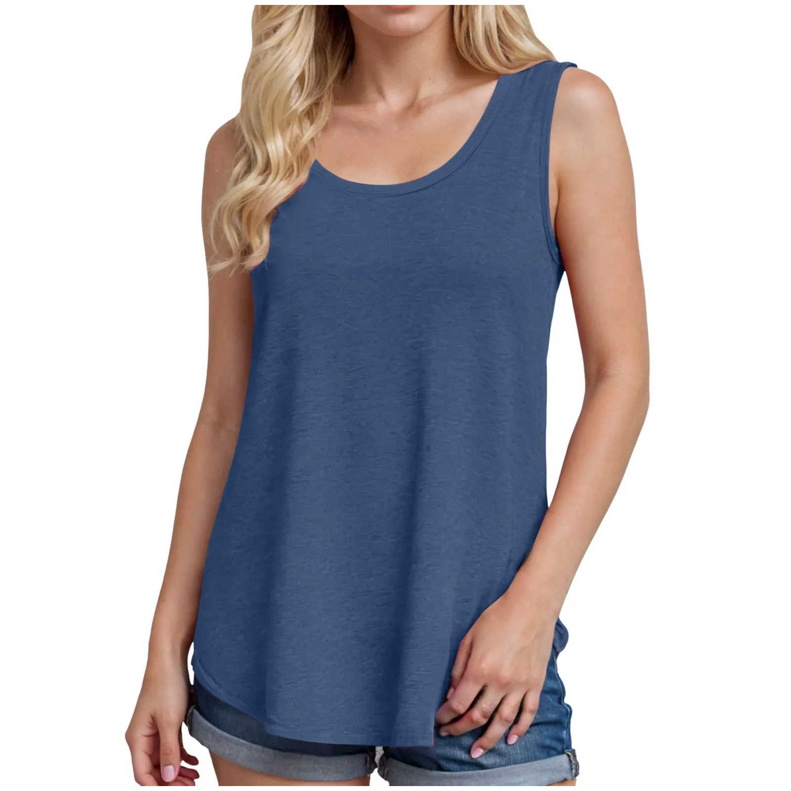 

Women Basic Round Neck Tank Tops Summer Loose Casual Sleeveless T Shirt Top 2025 New Plus Size Solid Cotton Blends Blouse Top