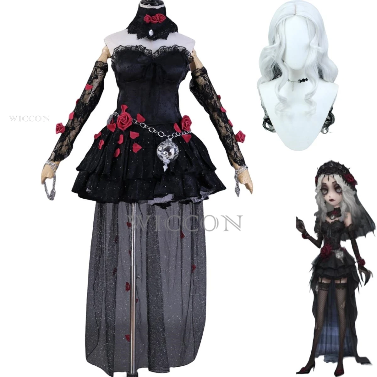 

Identity Ⅴ Game Ada Mesmer Psychologist Cosplay Costume Skin Everlasting Night Black Gothic Dress Wig Woman Sexy Halloween Suit