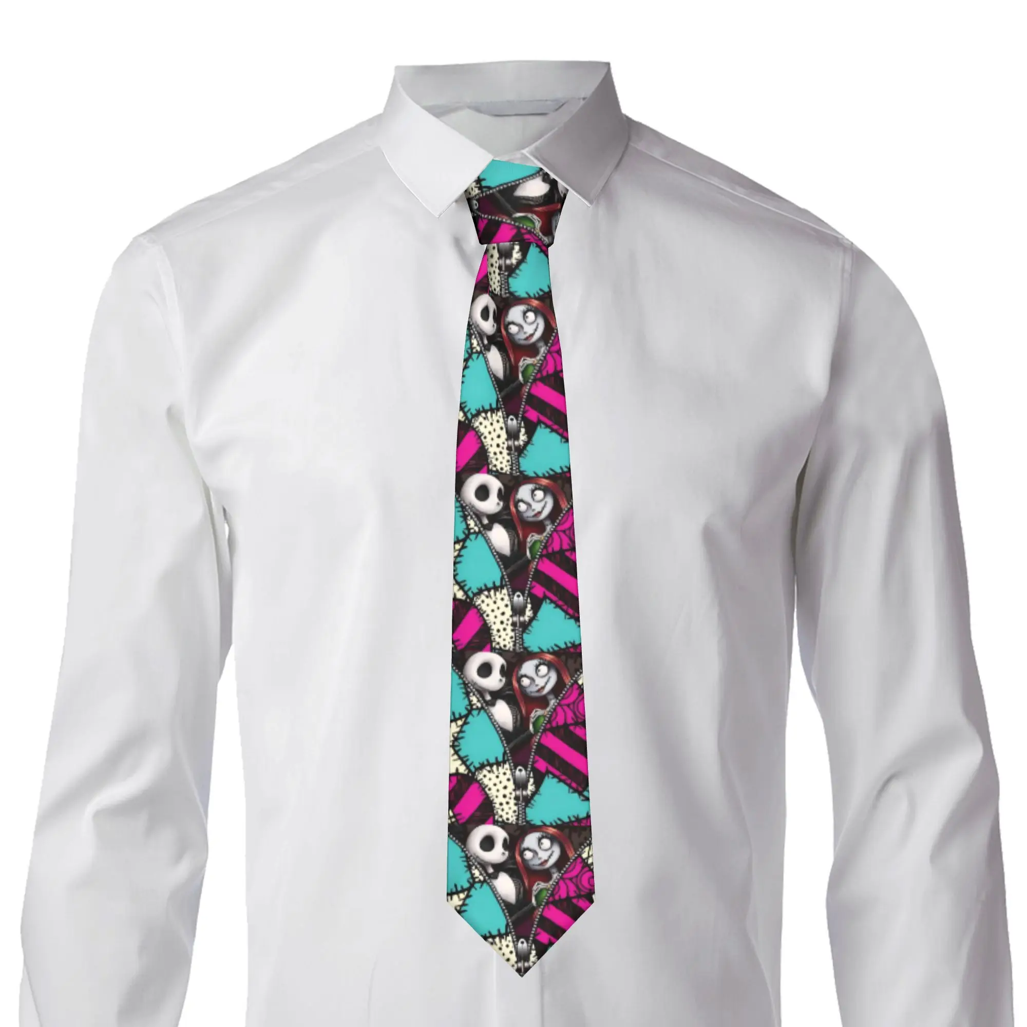 Custom Skellingtones Skull Anime Neck Ties Men Printed Necktie Halloween Cartoon Four Seasons Fashion Tie Necktie For Birthday