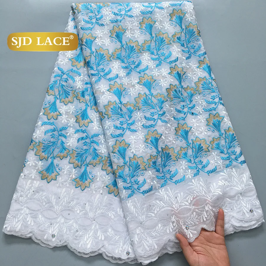

SJD LACE, нигерийская африканская хлопковая кружевная ткань с камнями, 2022, высококачественная швейцарская вуаль, кружево для шитья, женская свадебная вечеринка 4367