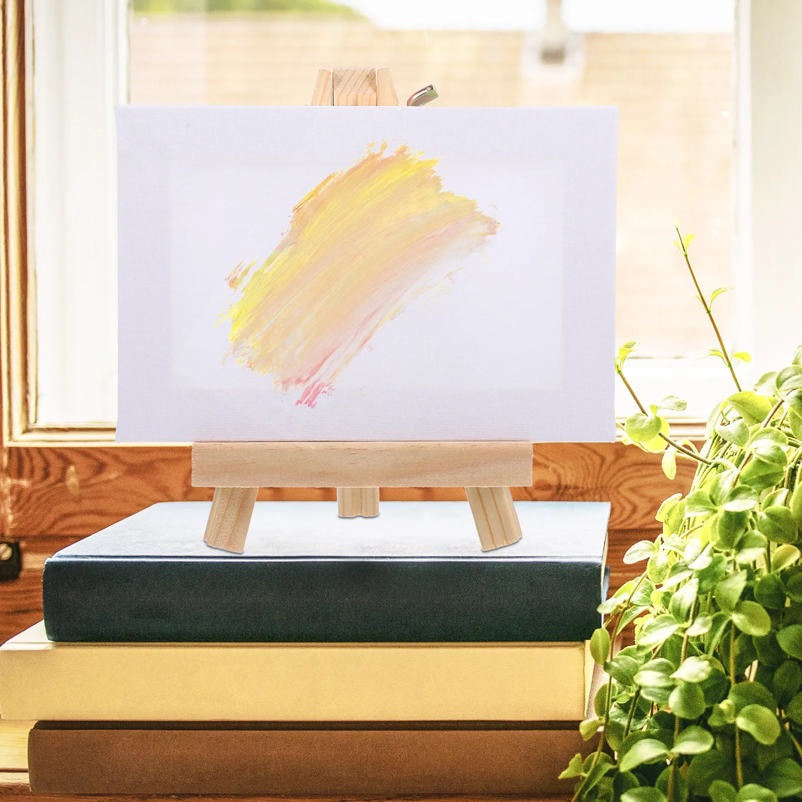 Mini Wooden Painting Easel 2 Sets Lightweight Portable Tabletop Canvas Stand for Artists Students Beginners