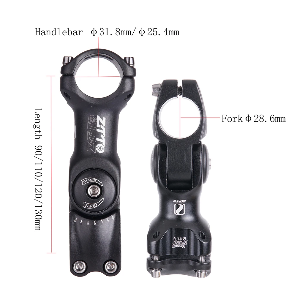 ZTTO Bicycle Adjustable Stem 31.8mm 25.4mm 60 Riser 90 110 130mm fiting  for XC MTB Mountain Road City Bike Bicycle Cycling part