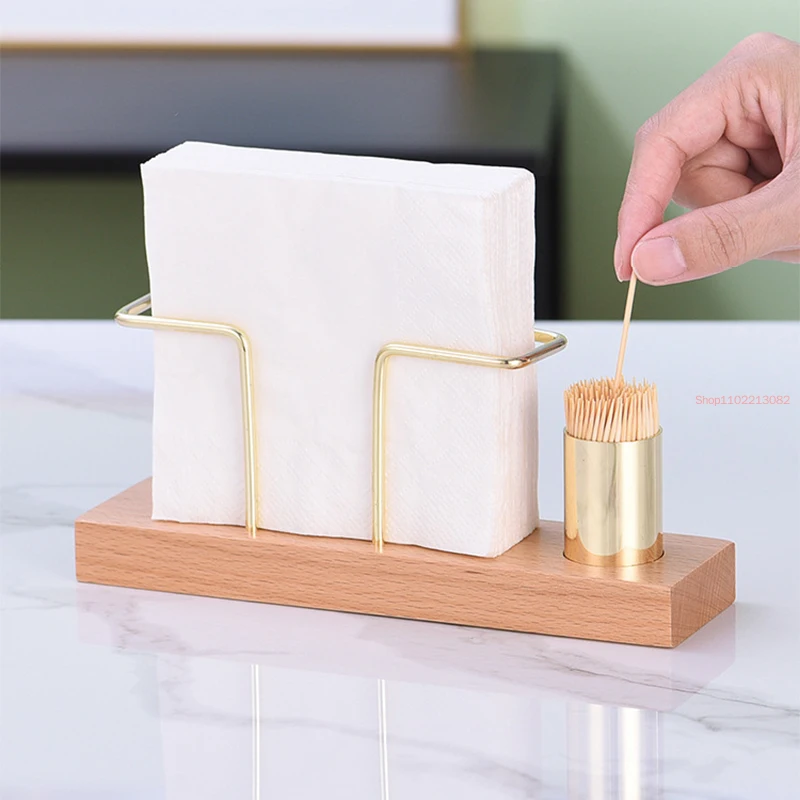 Wooden Napkin Holder Home Table Container Gold Tissue with Toothpick for Restaurant Decoration Kitchen Accessories