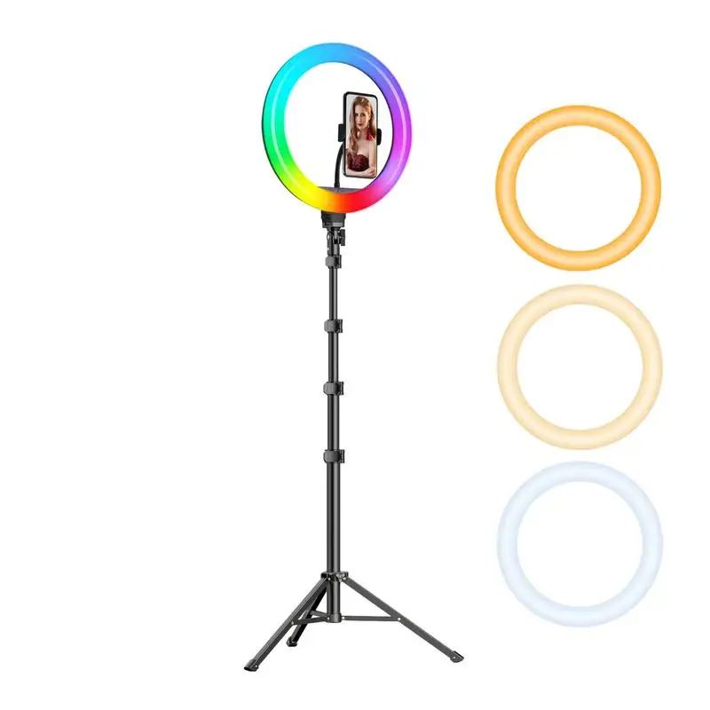 Selfie Ring Light with Optional Tripod RGB Photography Fill Light Led Ring Lamp Ringlight for Video Recording Live Broadcast