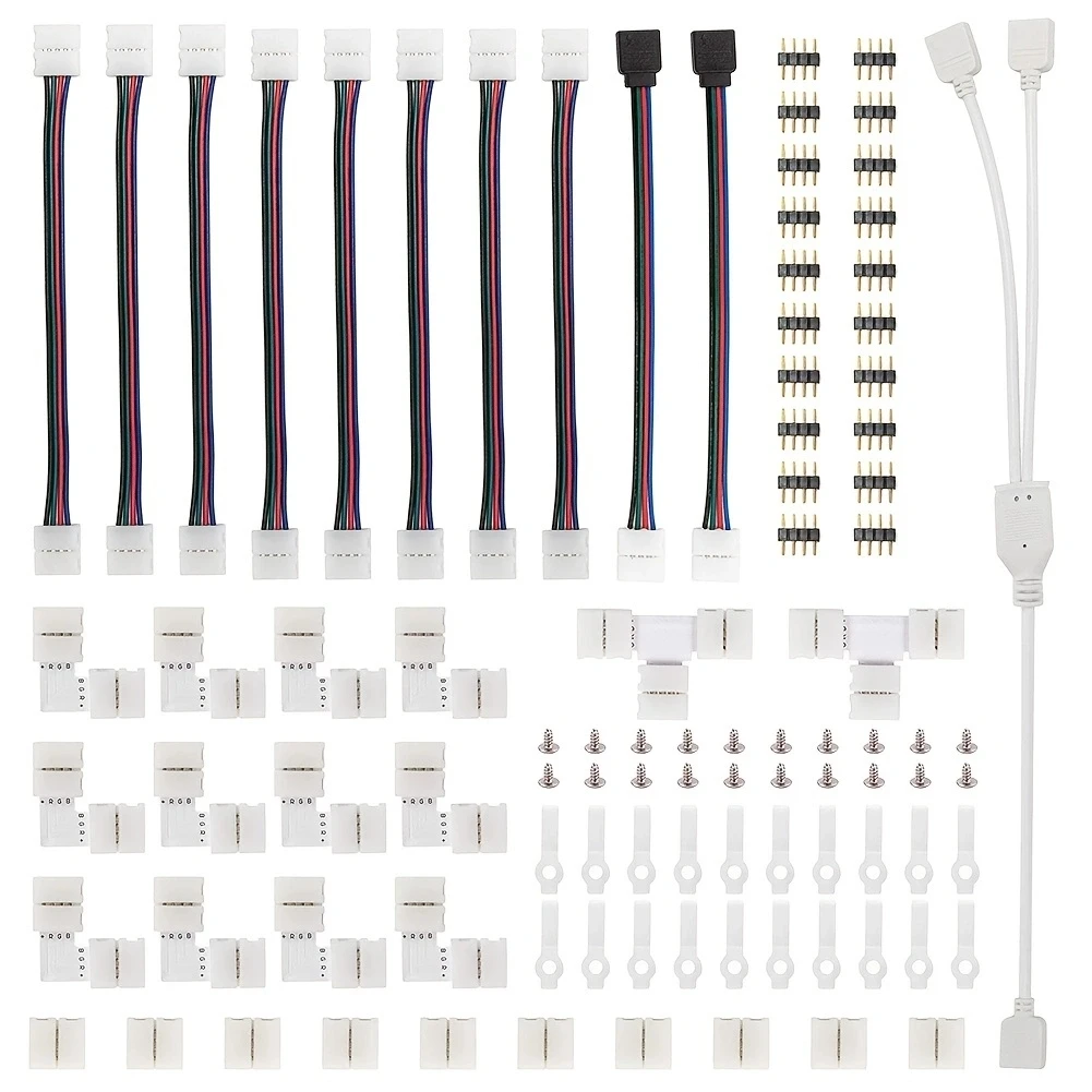 95Pcs LED Strip Connector for 5050 10mm 4Pin L Shape T Shape Solderless Gapless Adapter, 2 Way Splitter