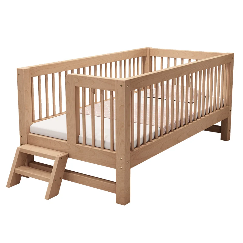 

Beech children's bed splicing queen bed with guardrail single girl widened baby bedside solid wood