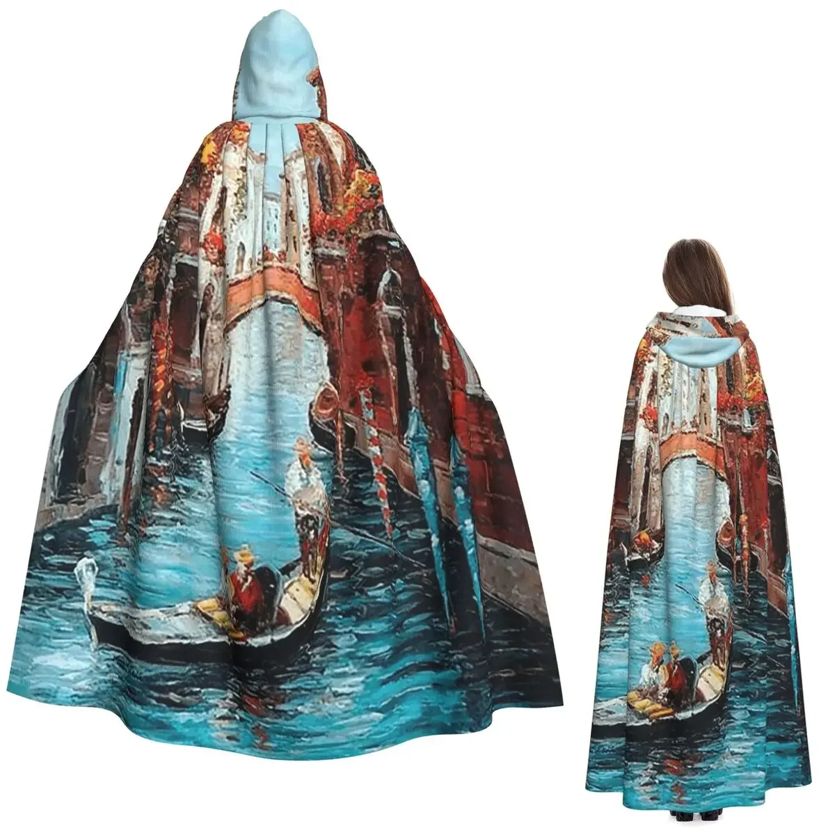 Custom Romantic Venice Painting Style Long Hooded Cloak Witch Medieval Costume Cosplay Cape HalloweenVampire Adult Unisex