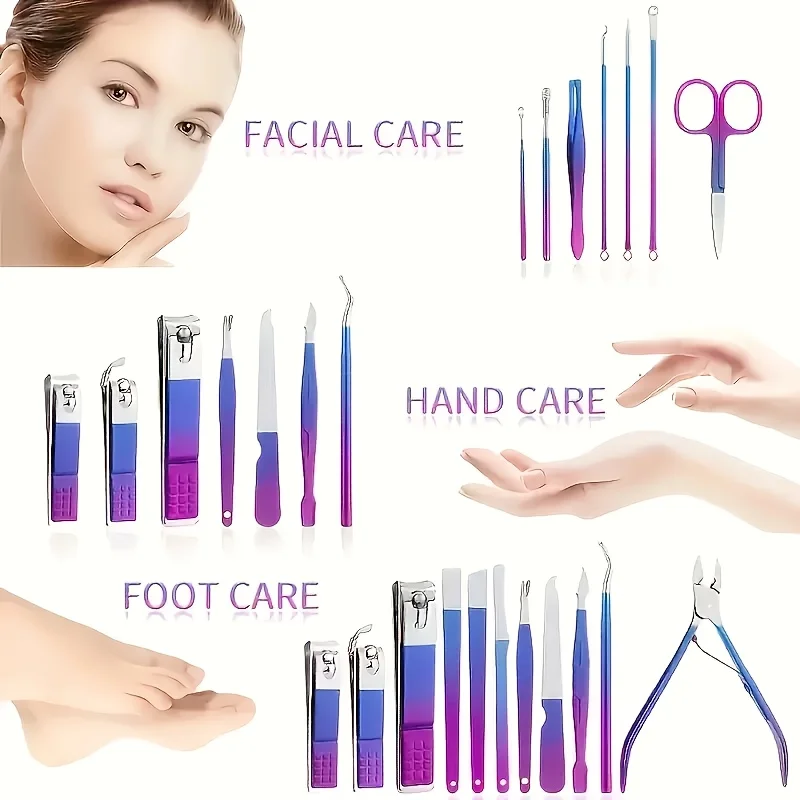 18pcs Professional Stainless Steel Nail Clipper Tools Portable Case Manicure Set and Pedicure Tool Kit  Christmas Gift