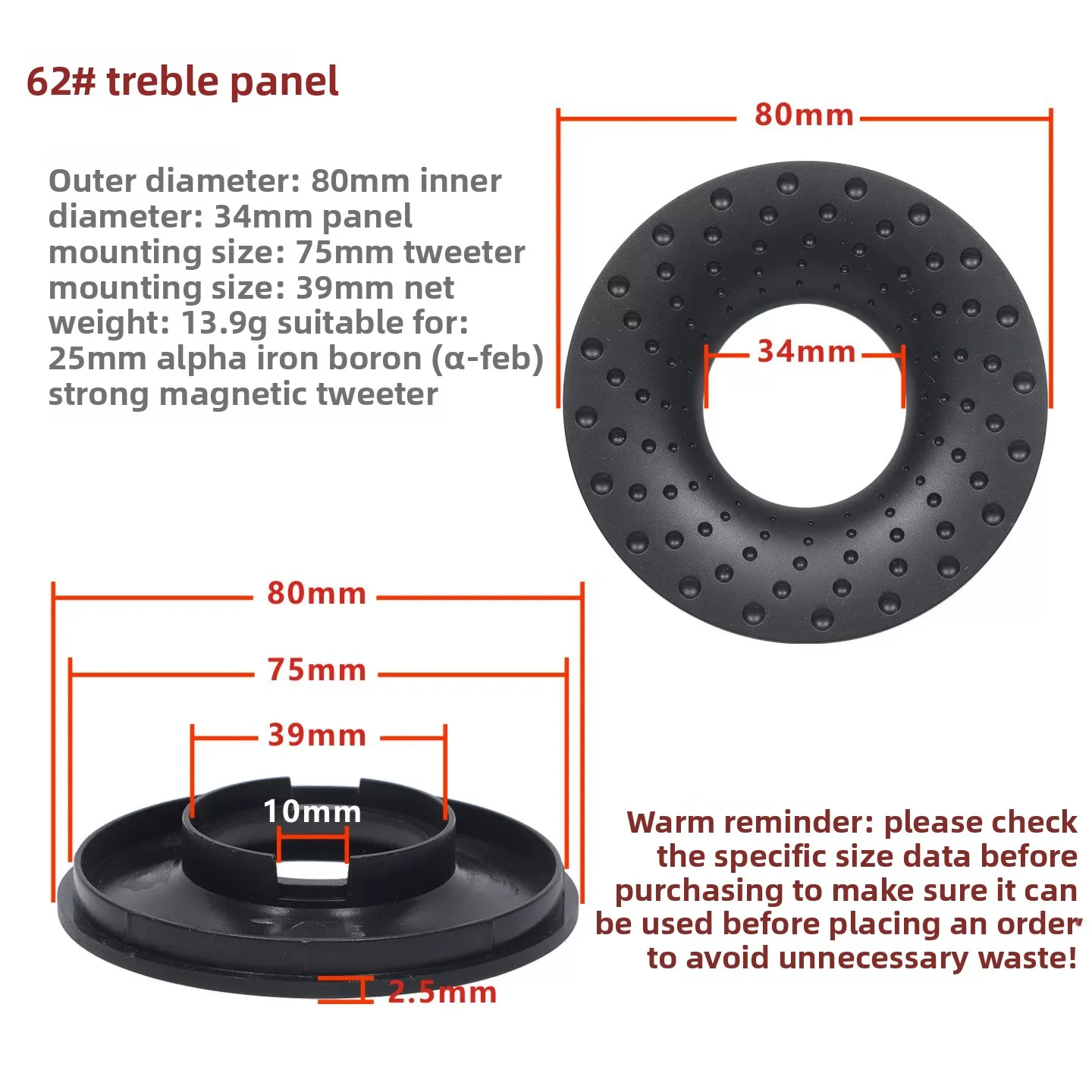 MW Audio, set van 2 decoratieve ringen voor luidsprekers, kunststof rand met stippen voor tweeterpanelen en audio-verbeteringen.