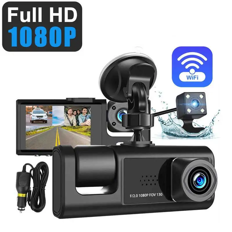 

3 Channels 1080P HD Dash Camera Loop Recording WIFI Car Vehicle DVR Video Recorder Dashcam Night Vision Parking Monitor G-sensor