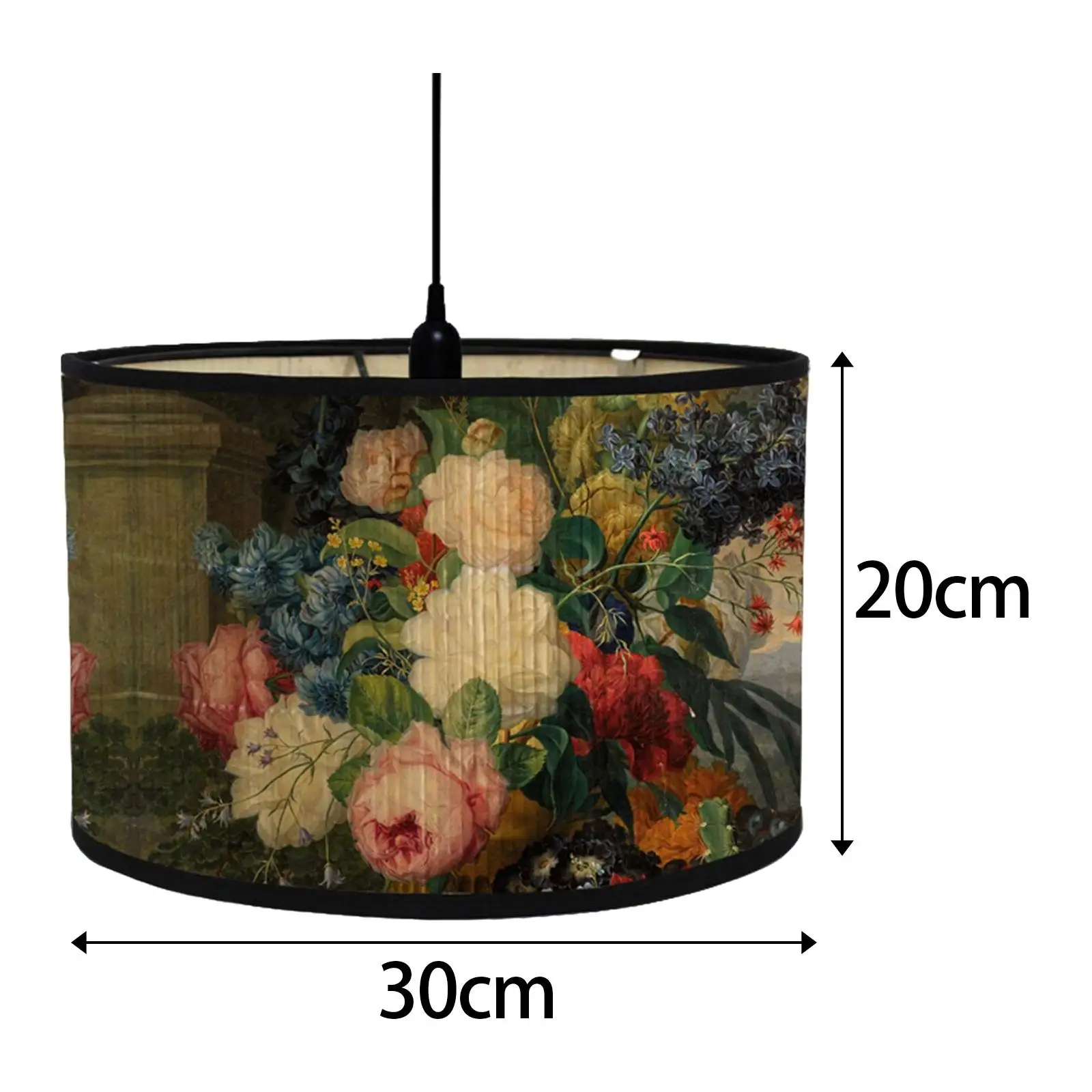 Vintage Bamboo Lamp Shade Drum Printed Floral Cover for Table Lamp Floor Lamp E27 Bedside Chandelier Home Decor