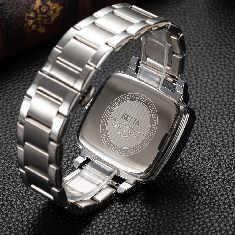 KETTA New Leisure Business Watches For Man Night Light Calendar Function Square Dial Waterproof Men's Quartz Watch reloj hombre