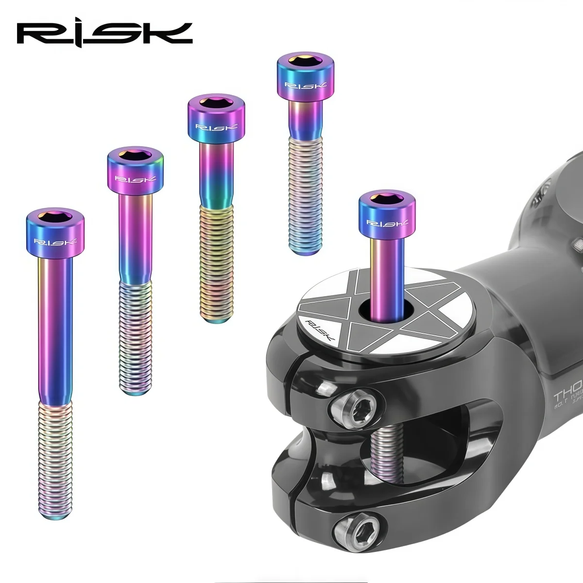 

RISK RT040 Titanium M6×30 / 35 / 40 / 50mm Bike Headset Bolts For 1-1/8" Stem Top Caps Ultralight Design (Black Gold Iridescent)