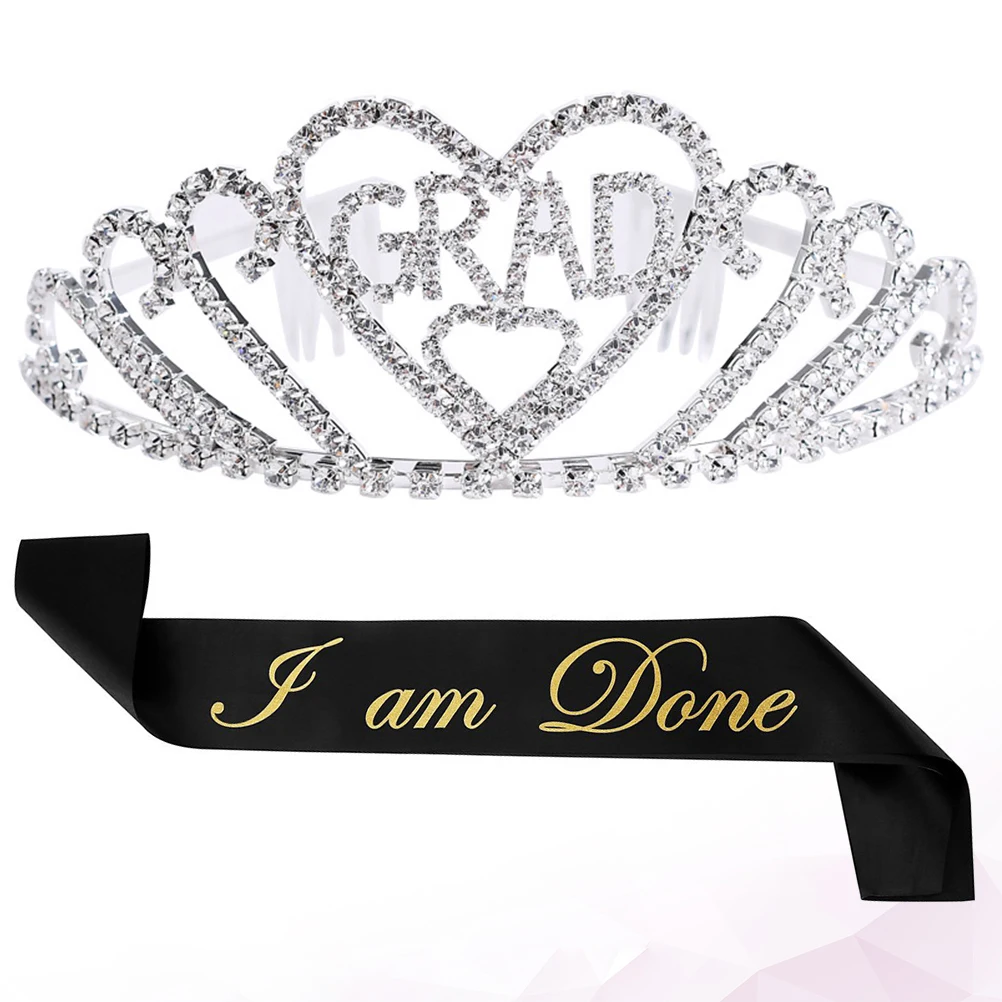 

1Set Graduation Party Crown Etiquette Belt Rhinestone Decor Durable Premium Material Girls Graduation Costume Supplies