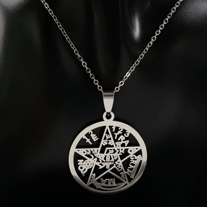 Witchcraft Pentagram Tetragrammaton Wisiorek Naszyjnik ze stali nierdzewnej dla kobiet Mężczyźni Żydowska ochrona Tetragramaton Biżuteria N425