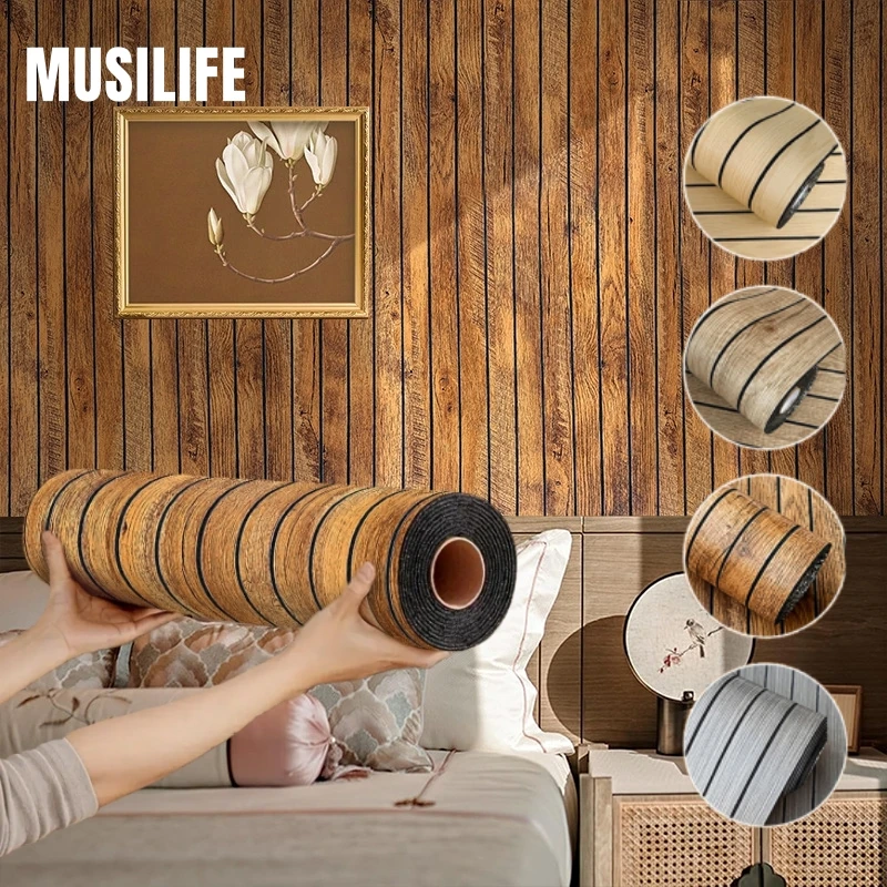 

3D Wood Grain Self-Adhesive Wall Panels Thicken Peel and Stick Wallpaper Home Decor for Living Room Multi-Scene Wall Cladding