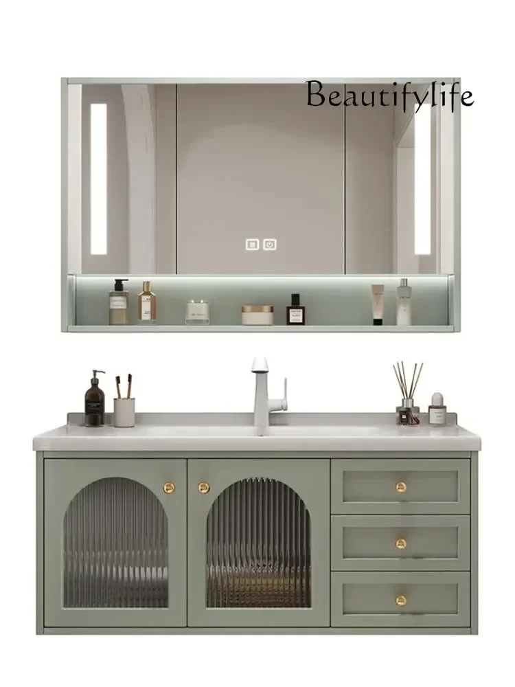 

French rubber wood bathroom cabinet combination washstand baking paint integration