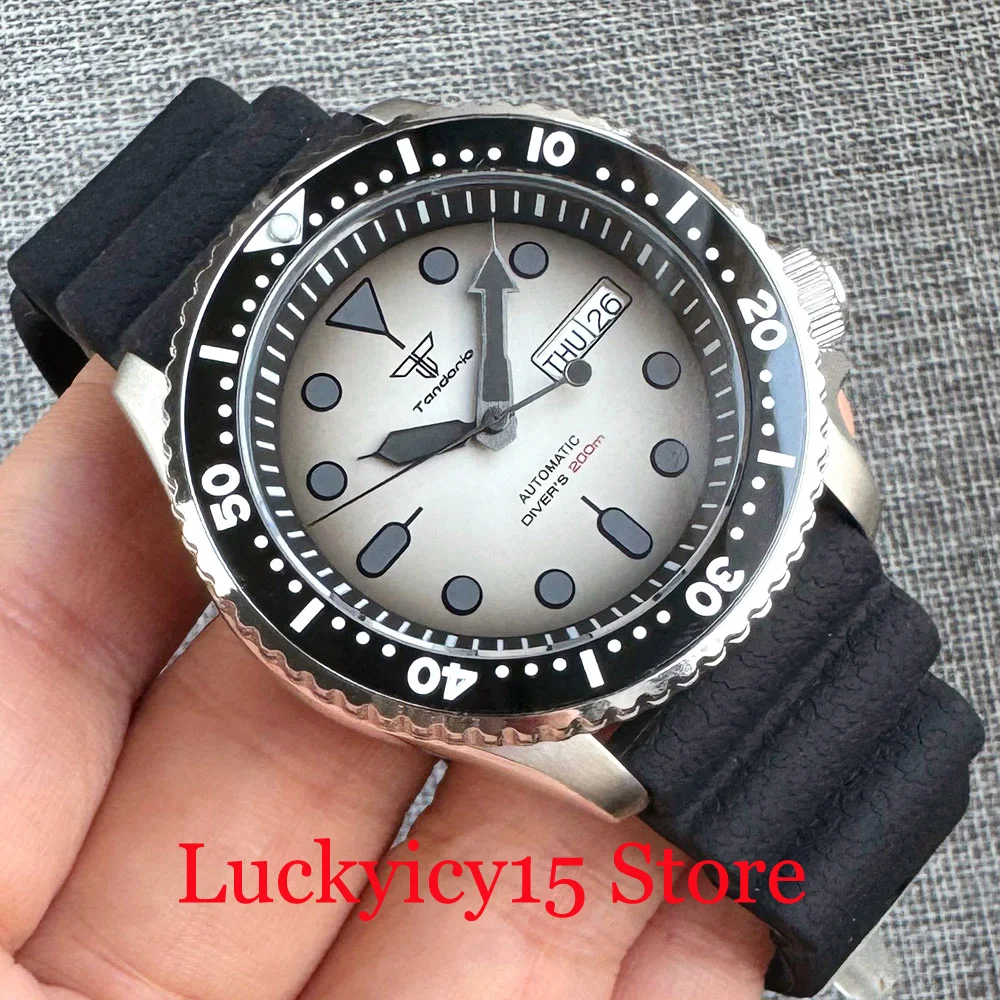 200M Waterproof Tandorio 41MM Black Chapter Ring Japan NH36A Automatic Movement Weekday Date Steel Men Watch Sapphire Glass