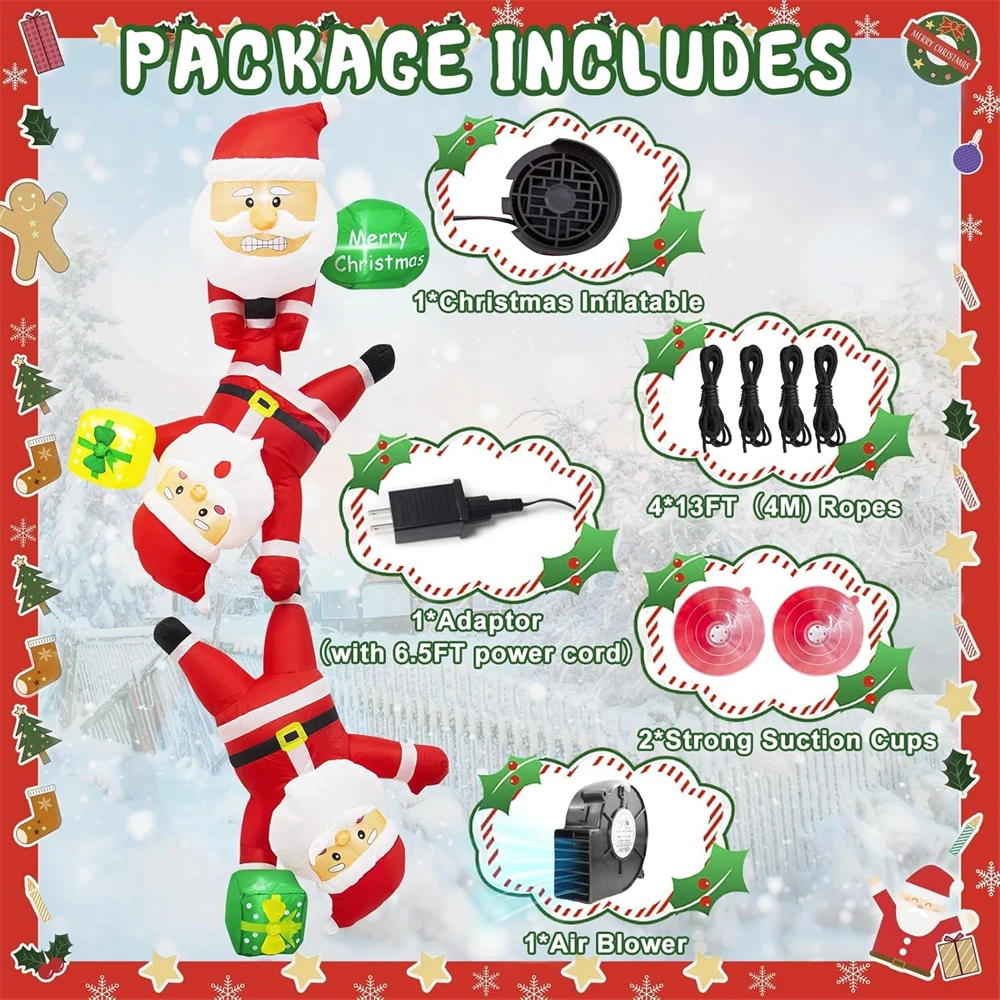 

Рождественские надувные игрушки 8 футов/2,4 м Санта-Клаус с подарочной упаковкой, уличные украшения, рождественские украшения для двора со светодиодной подсветкой для газона