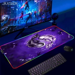 Large RGB Mouse Pad Koi Fish Gaming Mousepad LED Mouse Mat Gamer Mousepads Yin Yang Desk Pads RGB Keyboard Mause Mats XXL 100x50
