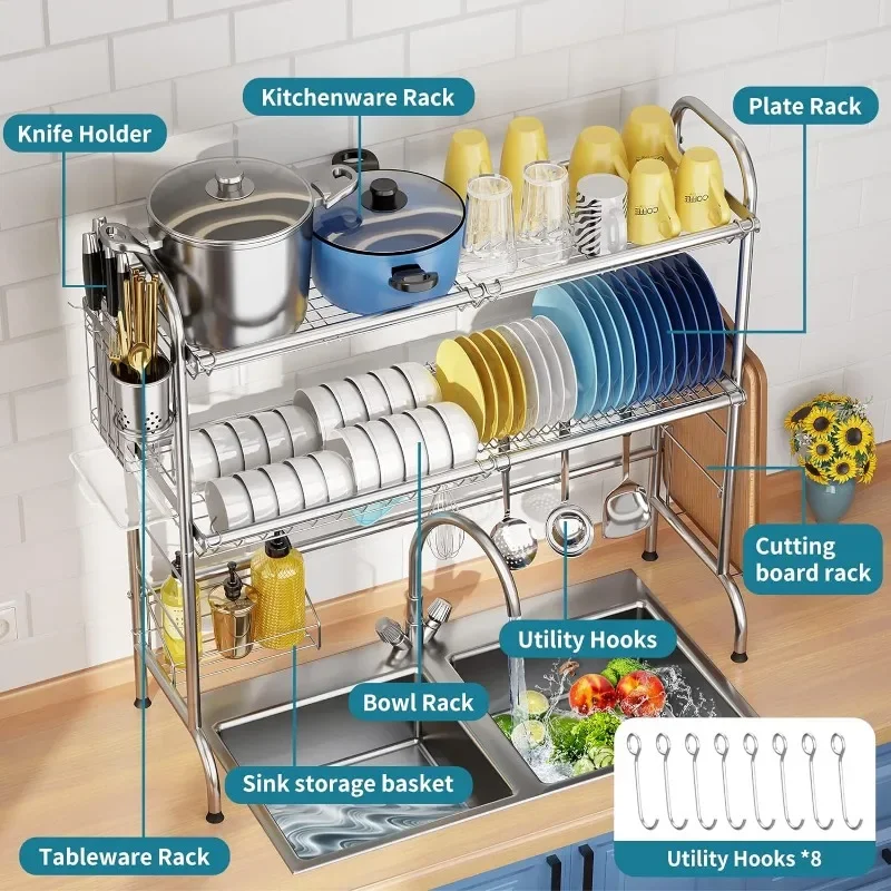 Imagem -03 - Howdo-over The Sink Dish Drying Rack Suporte de Utensílio Grande Escorredor de Camadas Aço Inoxidável