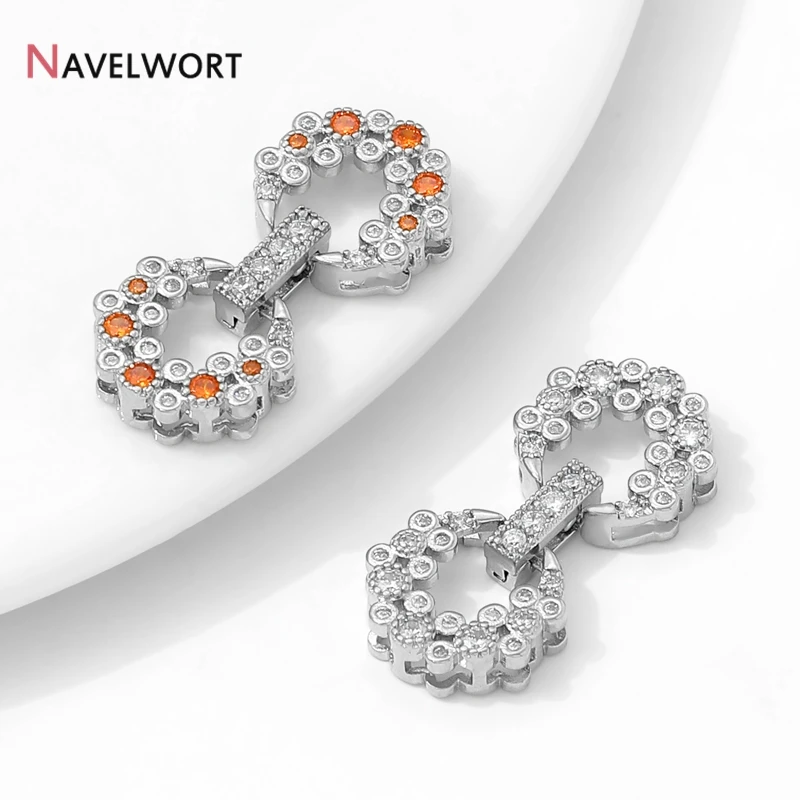 Fermoirs de connexion en laiton plaqué rhodium incrustés de zircon et de perles, pour la fabrication de colliers et bracelets DIY