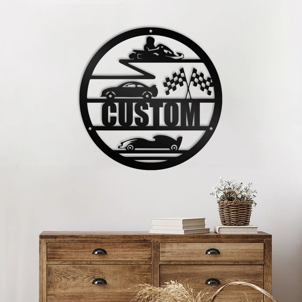 1pc kart Sports car creative Custom Name Metal Wall Signs Iron Wall Plaque For Home Decor Living Room Bedroom