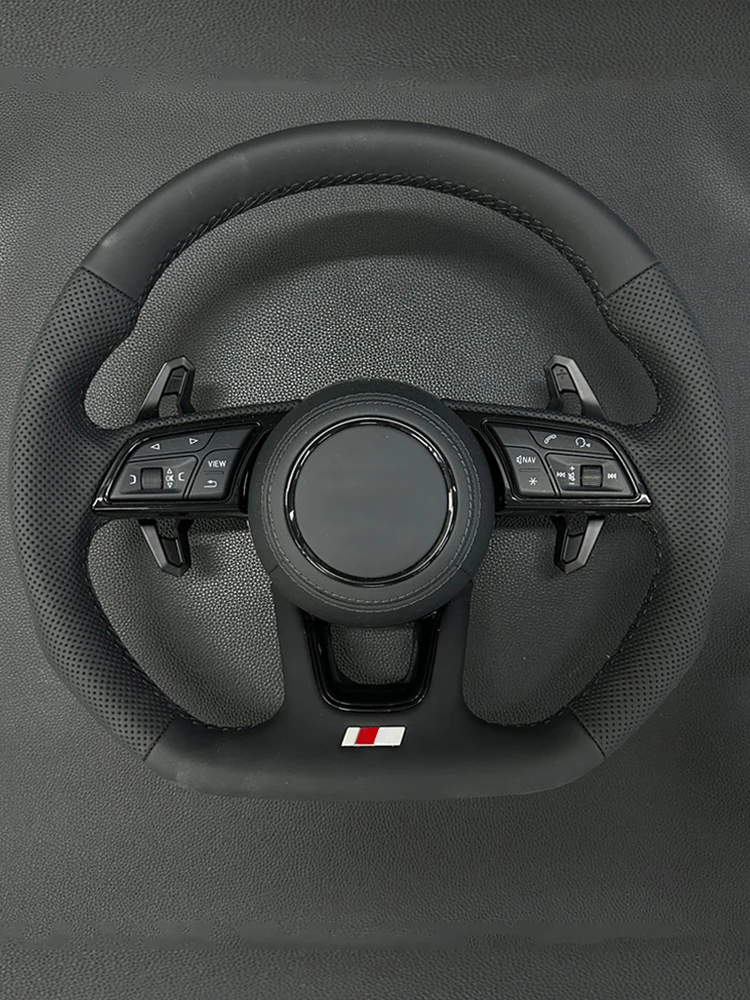 Für Audi A3, A4L, A5, A6L, A7, A8, Q3, Q5, R8, TT, Sportlenkrad aus echtem Leder mit flachem Boden.