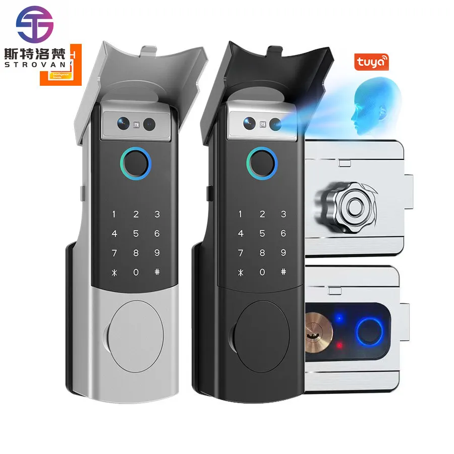 STLF Face Recognition Door Electric Rim Lock Password Gate Outdoor Waterproof Fingerprint Digital Fingerprint Smart Door Lock