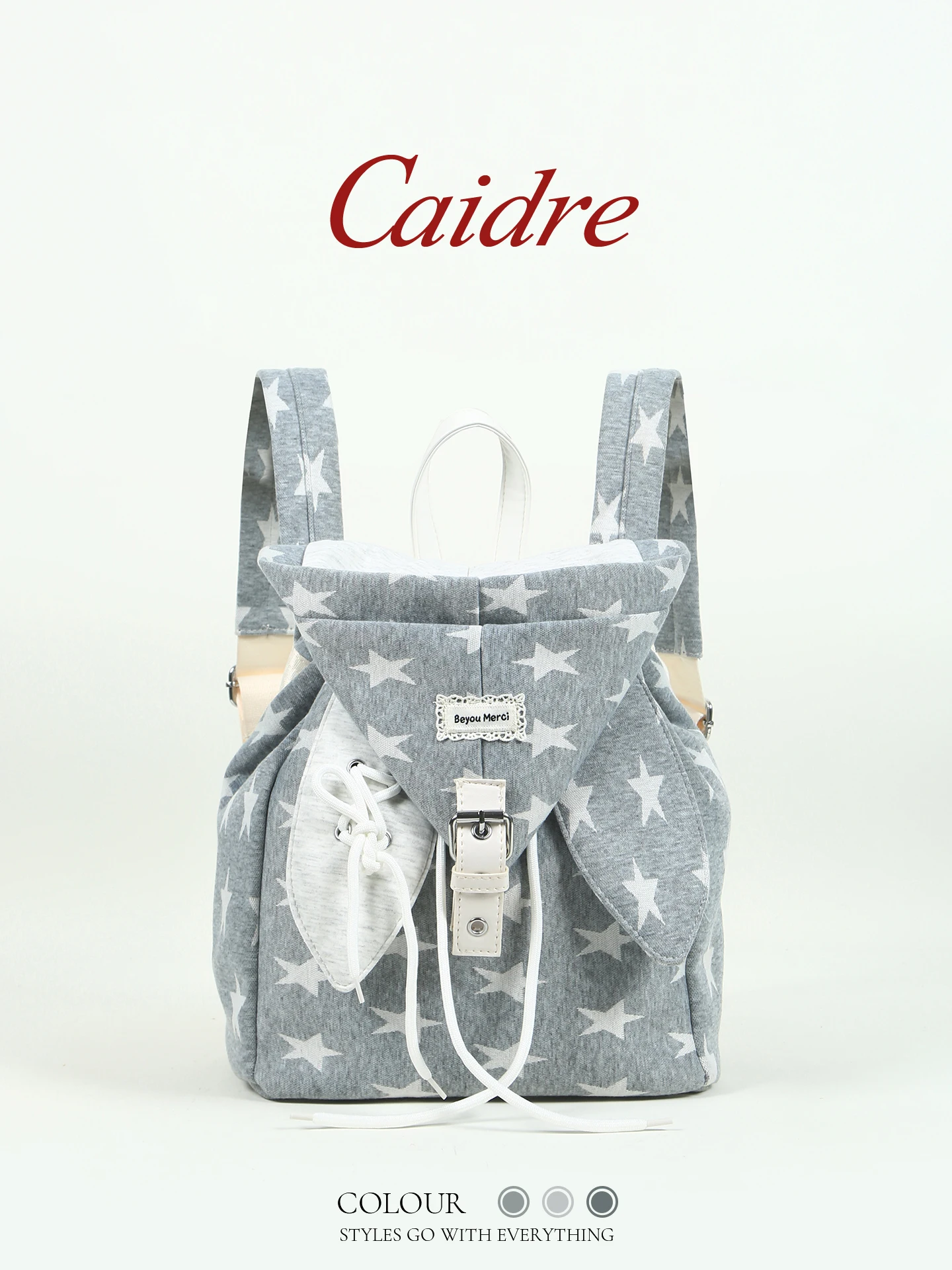 Caidre Korean Style Rabbit Ear Canvas Backpack Large Capacity Travel Bag for Women Soft Shoulder Strap Daily Use Bucket Shape