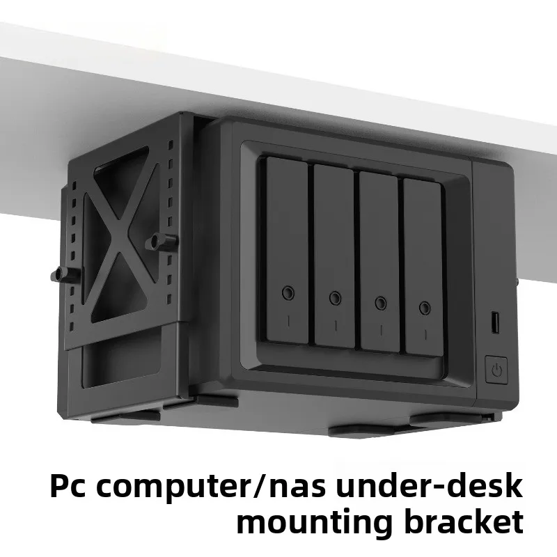 10-28cm Adjustable NAS Under Desk Mount - Holds 10-12KG, Metal Bracket for PC Case/Printer/Synology, Saves Space