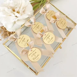 50Pcs Personalized Wedding Favor Acrylic Mirror Tag Lettering Name Logo Date Cupcake Toppers Circle Cake Charms Baby Shower Tags
