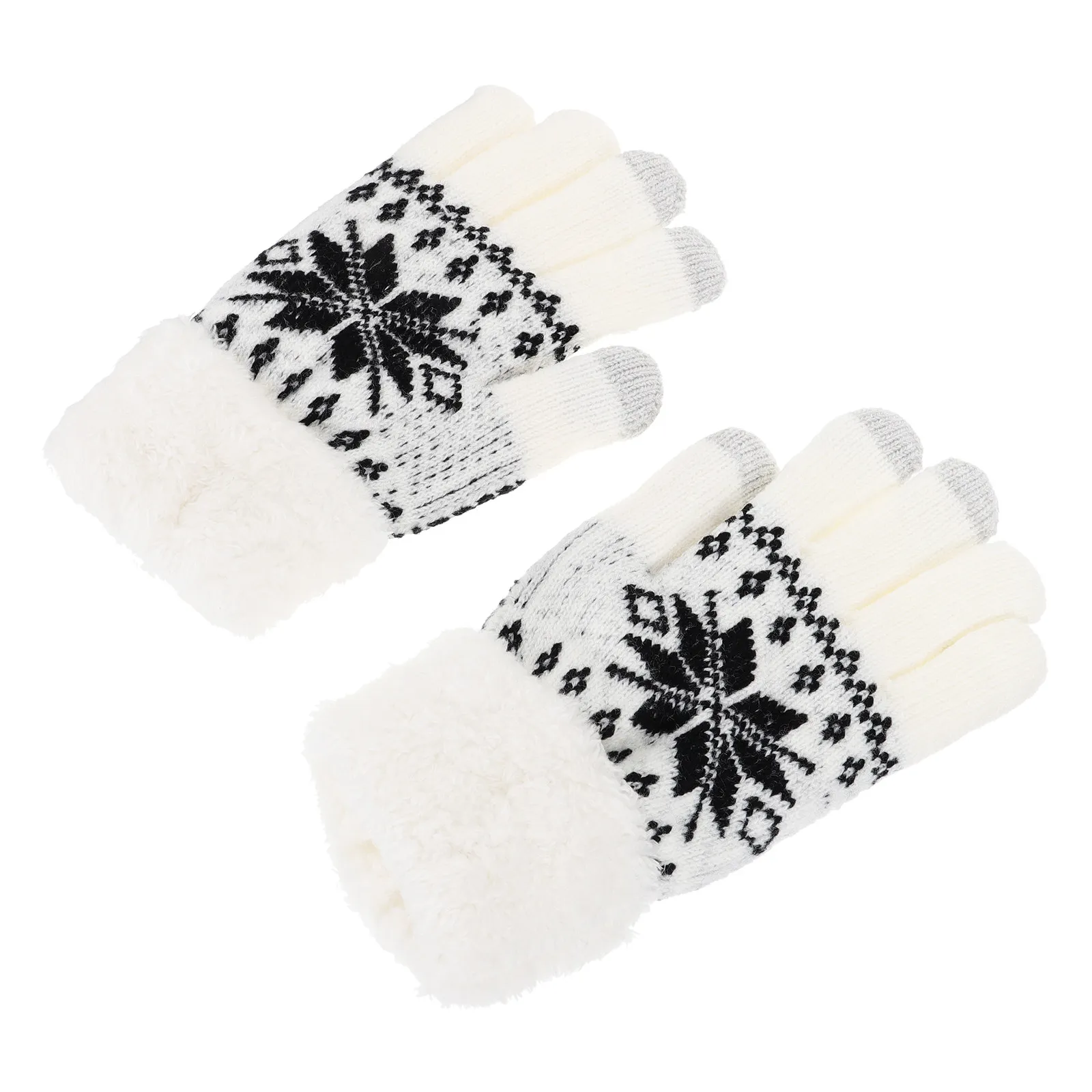 

1Pair Pattern Knitting Warm Gloves Winter Thicken Outdoor Touch Screen Compatible Gloves for Dog Walking Biking