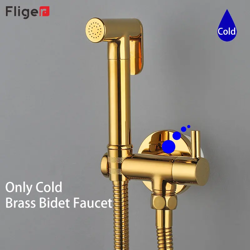 Fliger Bidet Faucet Gold Tap Portable Bidet Sprayer Set Toilet Faucet Handheld Bidet Sprayer Single Cold Water Shower Head