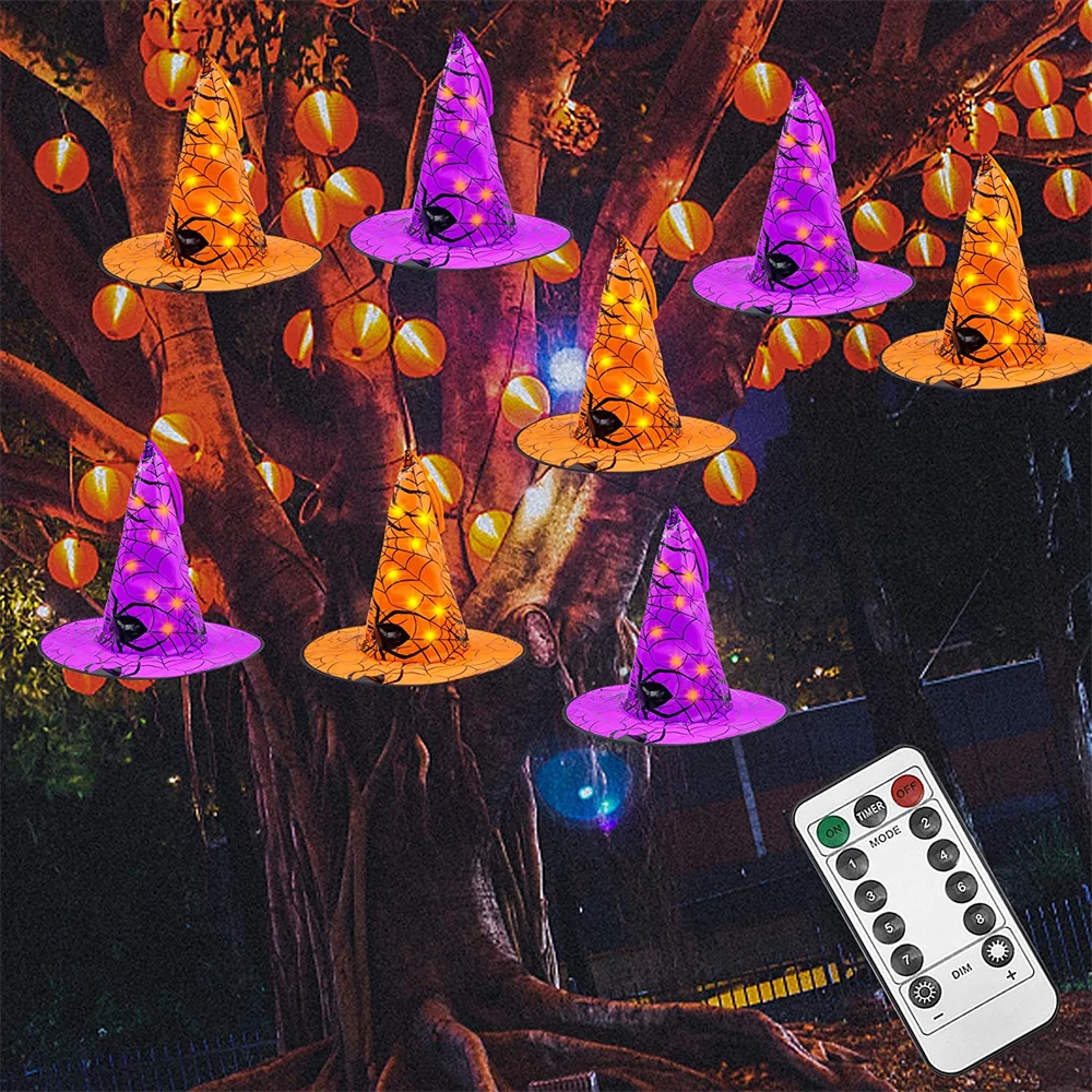 

8Mode Remote Control Hanging Witch Hats LED String Light Glowing Witches Hat for Children Adult Party Costume Halloween Decor