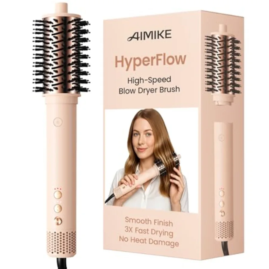 

HyperFlow High Speed Blow Dryer Brush One-Step Hair Dryer and Styler Volumizer Detachable Hot Air Round Brush for Smooth Blowou