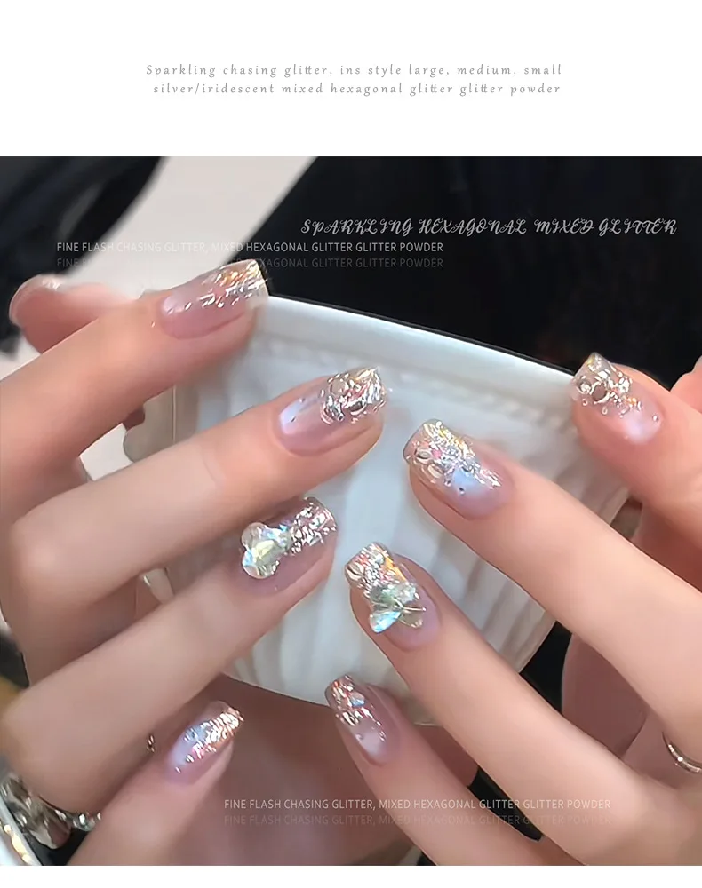 Bubble Nail Glitter mit geschwungenen Kanten, Lichteffekt, gemischte Aurora-Nagelkunst, handgefertigte Materialien, Dekorationen, Zubehör – Detail 7