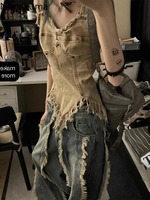 Vintage Denim Vest Women Clothes Streetwear Y2k Tops 2025 Ropa Mujer Sleeveless Tunic Tassel Camis Irregular Casual Summer Tanks