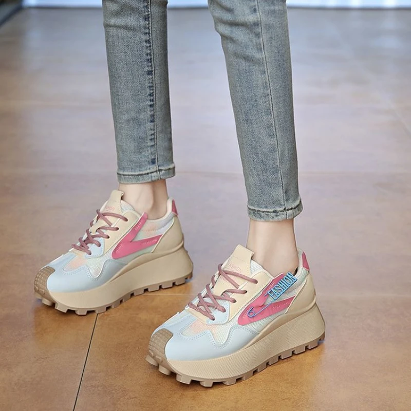 2026 Summer Novel Female Candy Bright Elevated Clunky Shoe Ventilated Woven Active Exclusive Style Trainer
