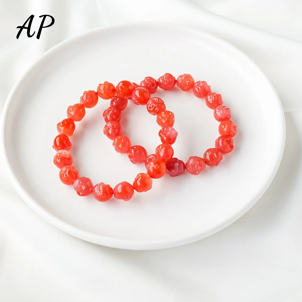 1pc Natural Red Agate Buddha Head Crystal Shape Bracelet Healing Stone Bracelet DIY Jewelry For Gift For Women