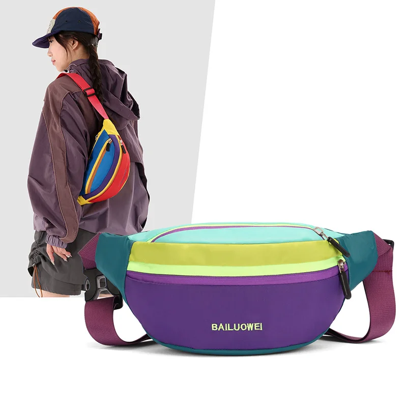 Nylon fabric ultra-light spliced color-blocking men's crossbody bag, portable women's single-shoulder bag, commuting chest bag
